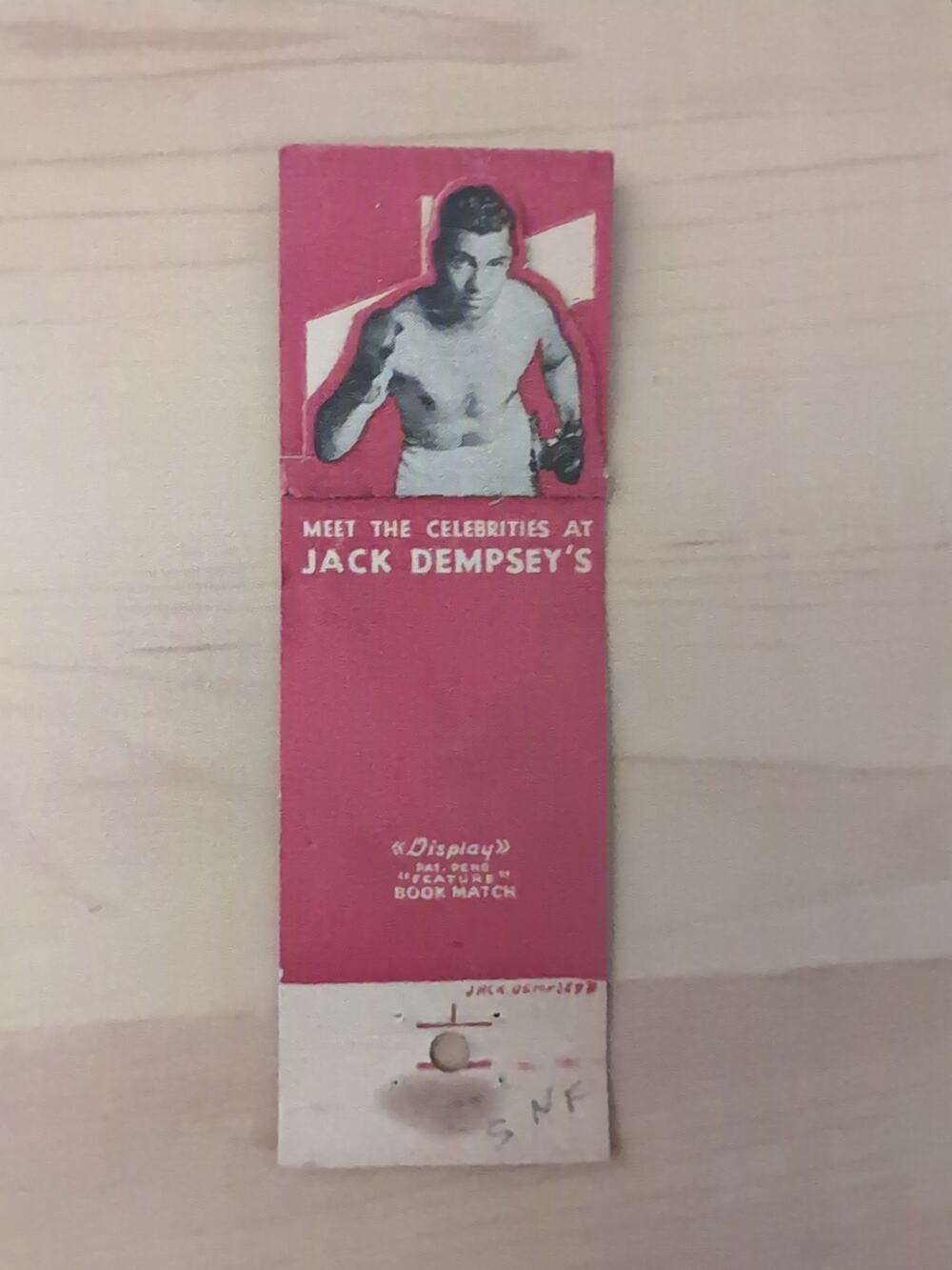 1950's Jack Dempsey Bar RARE Popup Matchbook
